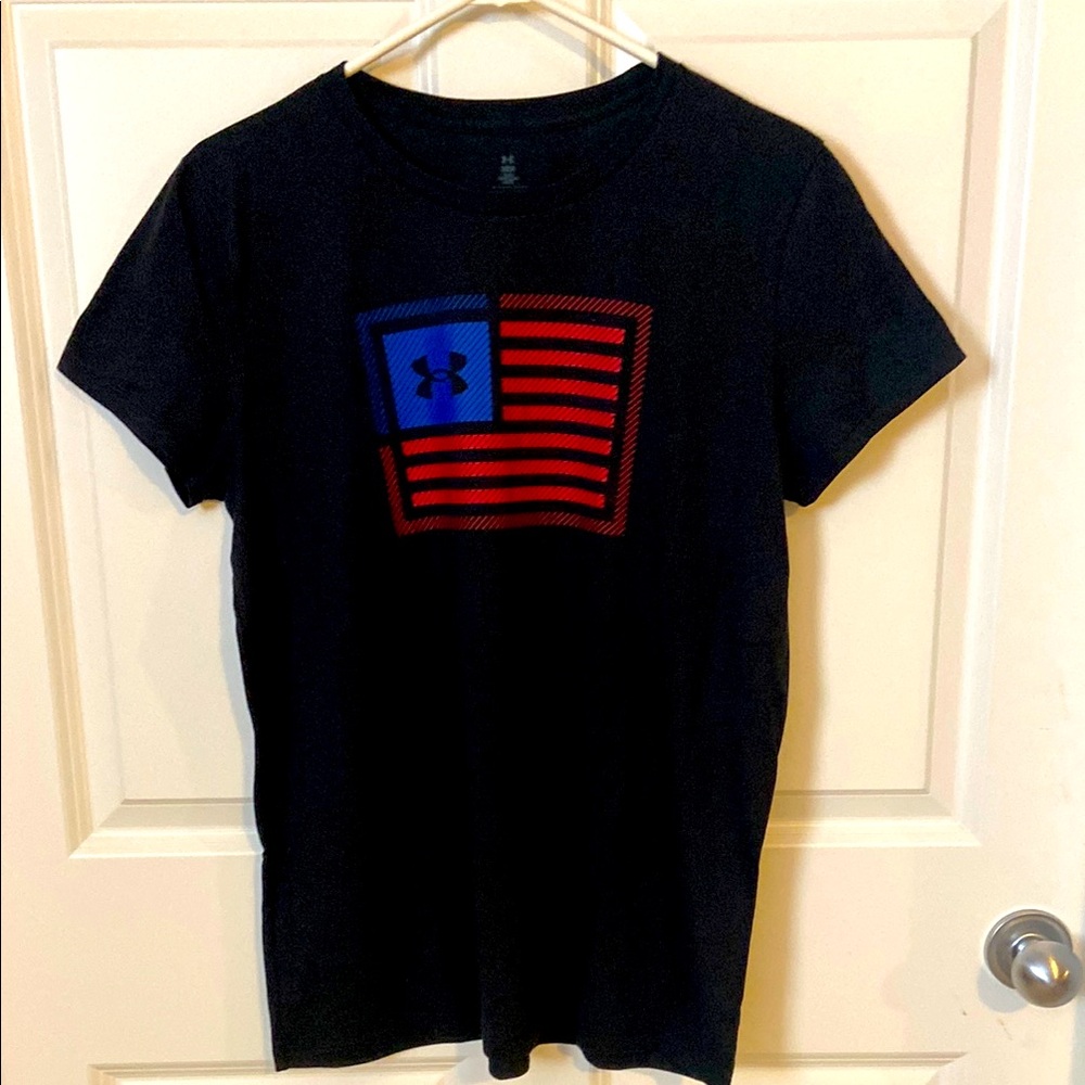 NWT womens Under Armour Black and Red Short Sleeve Tee Size Large